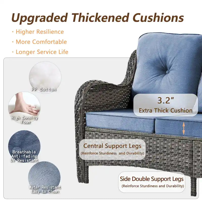 Ensemble de mobilier de jardin 9 pièces comprenant un fauteuil pivotant en osier et un repose-pieds