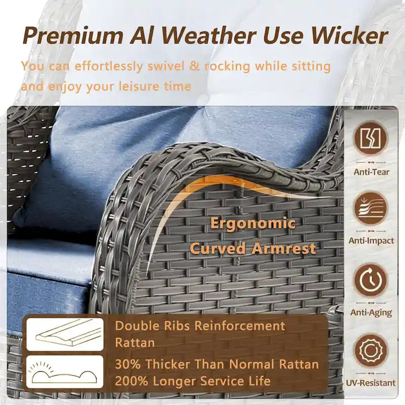 Ensemble de mobilier de jardin 9 pièces comprenant un fauteuil pivotant en osier et un repose-pieds