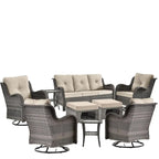 Ensemble de mobilier de jardin 9 pièces comprenant un fauteuil pivotant en osier et un repose-pieds