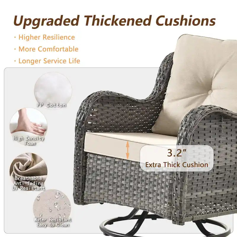 Ensemble de mobilier de jardin 9 pièces comprenant un fauteuil pivotant en osier et un repose-pieds