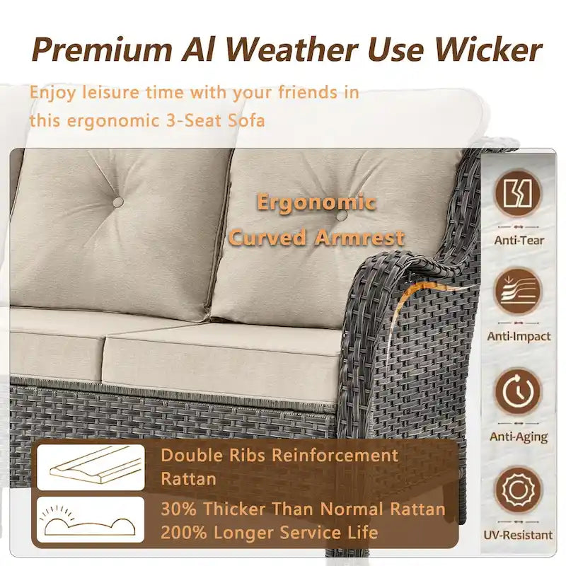 Ensemble de mobilier de jardin 9 pièces comprenant un fauteuil pivotant en osier et un repose-pieds