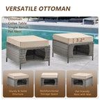 Ensemble de mobilier de jardin 9 pièces comprenant un fauteuil pivotant en osier et un repose-pieds