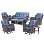 Ensemble de mobilier de jardin 9 pièces comprenant un fauteuil pivotant en osier et un repose-pieds