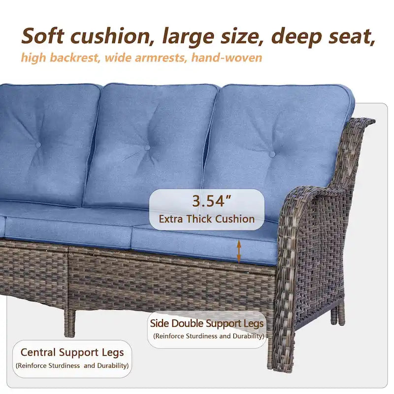 Ensemble de mobilier de jardin 9 pièces comprenant un fauteuil pivotant en osier et un repose-pieds