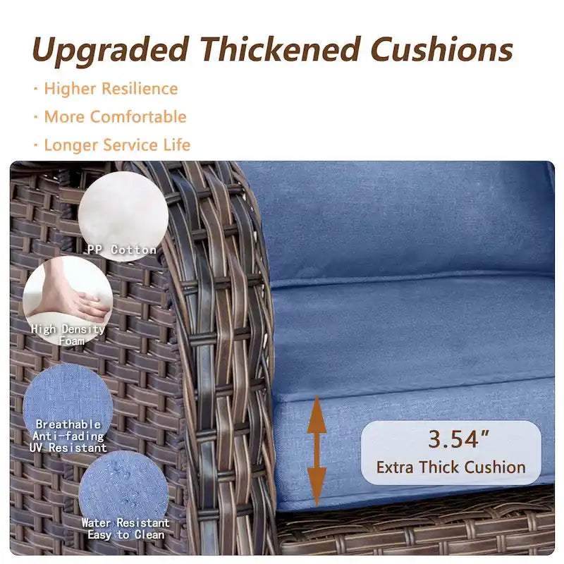 Ensemble de mobilier de jardin 9 pièces comprenant un fauteuil pivotant en osier et un repose-pieds