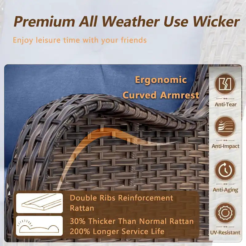 Ensemble de mobilier de jardin 9 pièces comprenant un fauteuil pivotant en osier et un repose-pieds