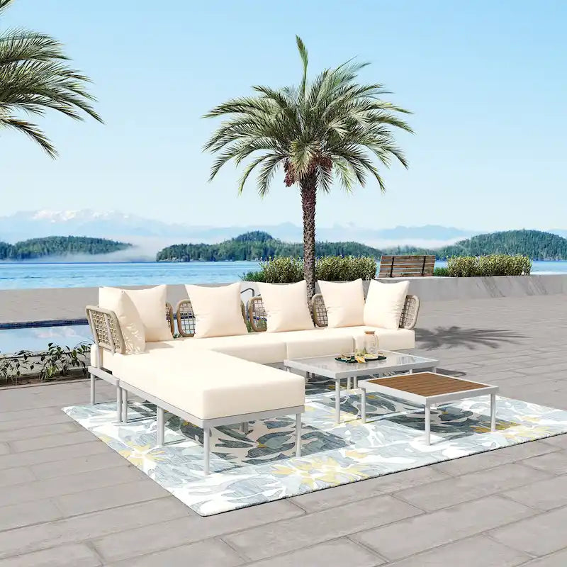 Ensemble de canapé d'angle 8 pièces pour patio avec table basse