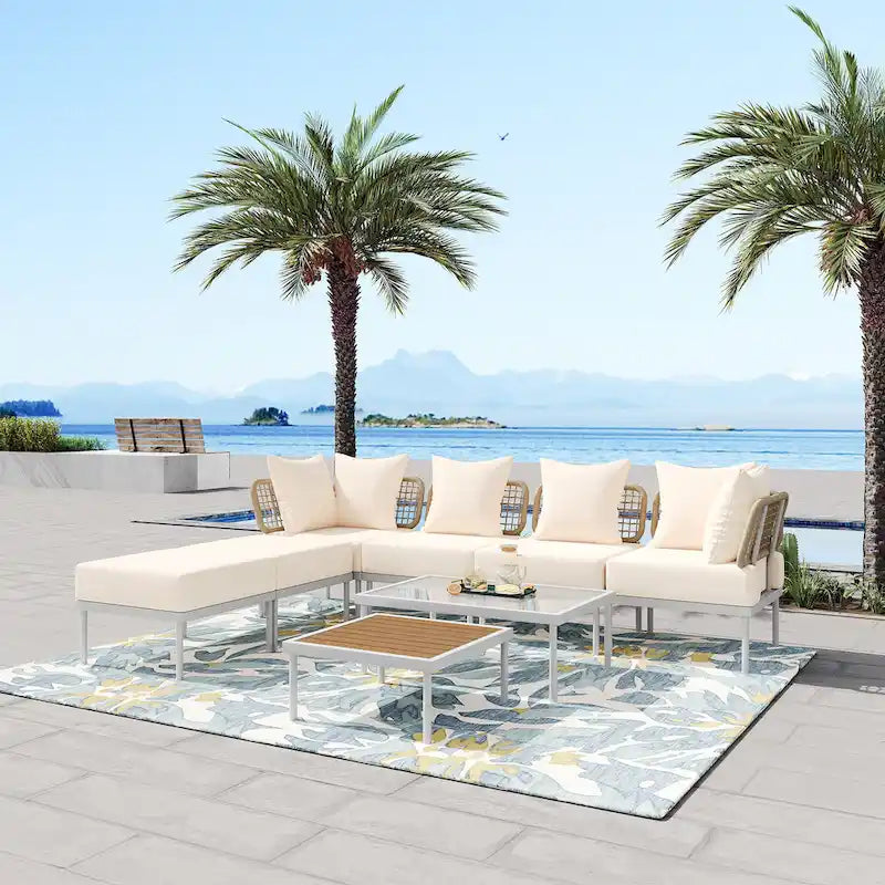 Ensemble de canapé d'angle 8 pièces pour patio avec table basse