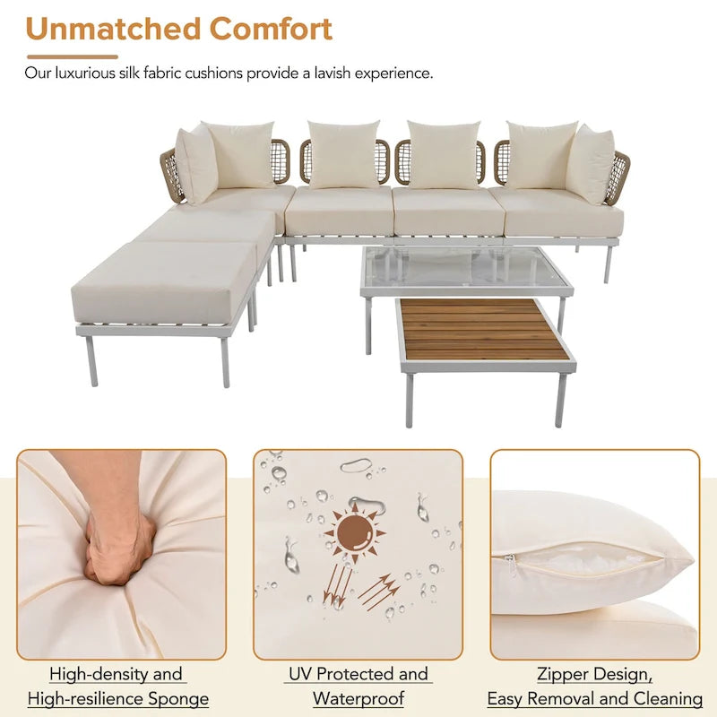 Ensemble de canapé d'angle 8 pièces pour patio avec table basse