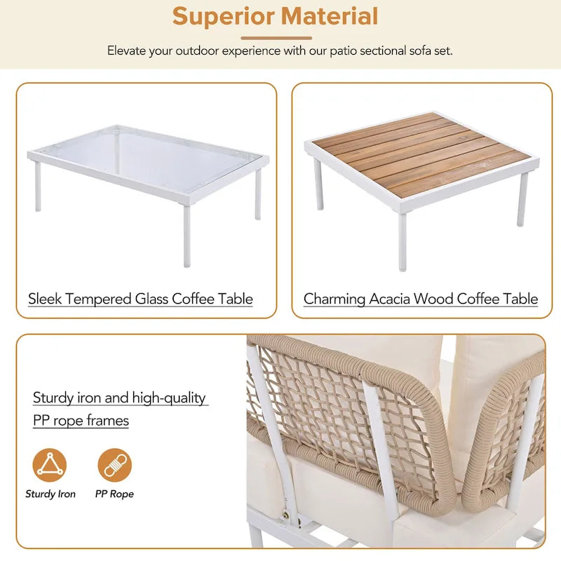 Ensemble de canapé d'angle 8 pièces pour patio avec table basse