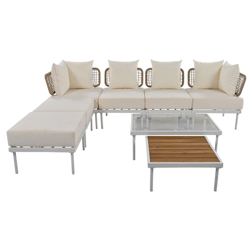 Ensemble de canapé d'angle 8 pièces pour patio avec table basse