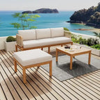 Modern Outdoor 3-piece Acacia Wood Sofa Set with Coffee Table for Patio