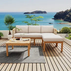 Ensemble de canapé d'extérieur moderne 3 pièces en bois d'acacia avec table basse pour terrasse