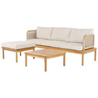 Ensemble de canapé d'extérieur moderne 3 pièces en bois d'acacia avec table basse pour terrasse