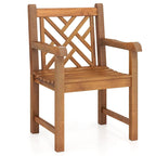 Chaise de salle à manger d'extérieur Gymax en bois de teck avec assise à lattes et