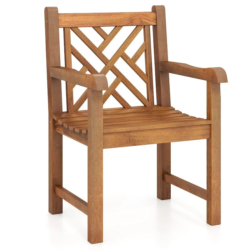 Chaise de salle à manger d'extérieur Gymax en bois de teck avec assise à lattes et