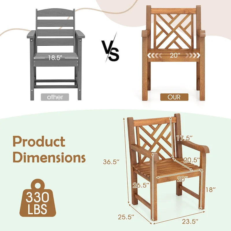 Chaise de salle à manger d'extérieur Gymax en bois de teck avec assise à lattes et