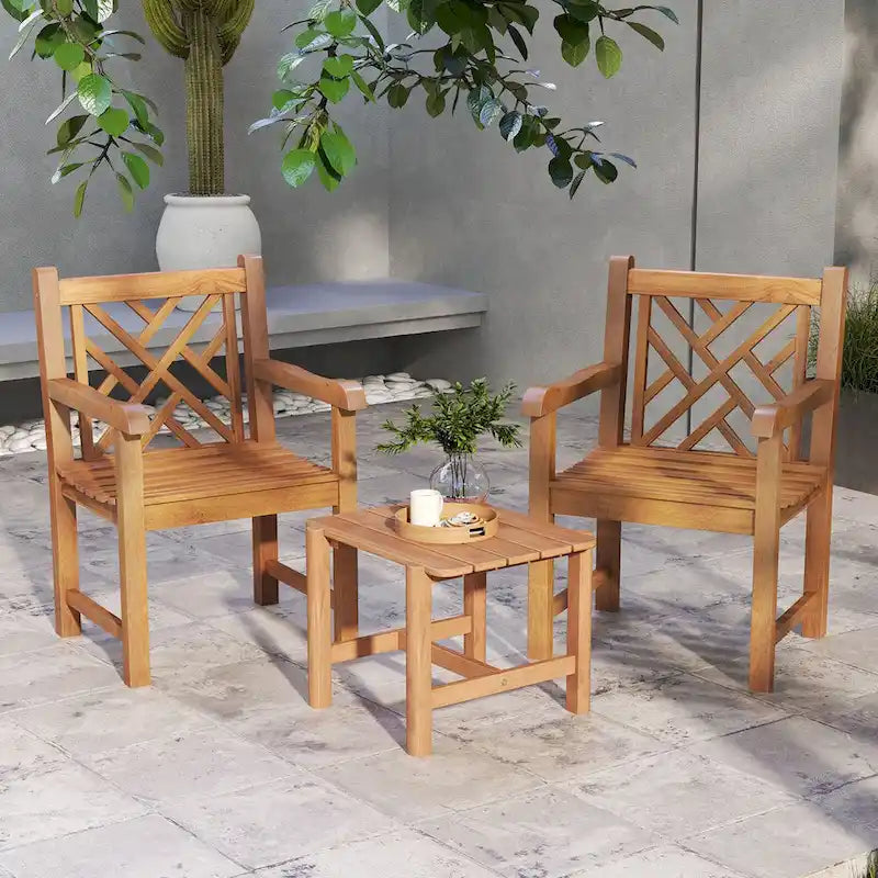 Chaise de salle à manger d'extérieur Gymax en bois de teck avec assise à lattes et