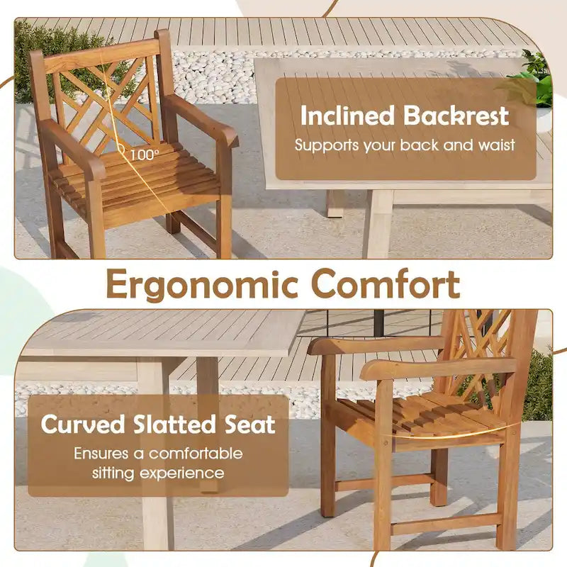 Chaise de salle à manger d'extérieur Gymax en bois de teck avec assise à lattes et
