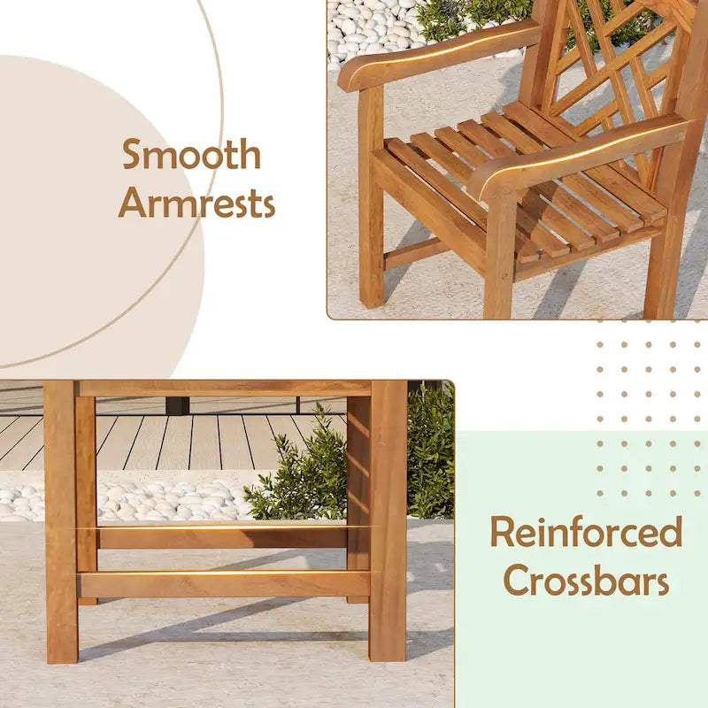 Chaise de salle à manger d'extérieur Gymax en bois de teck avec assise à lattes et
