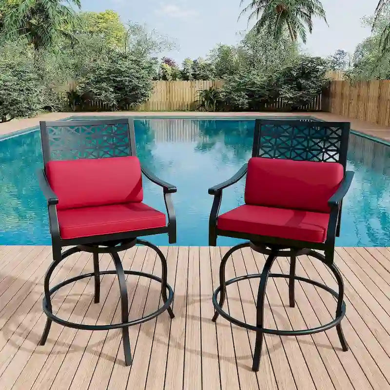 Lot de 2 tabourets de bar pivotants d'extérieur pour terrasse et jardin.