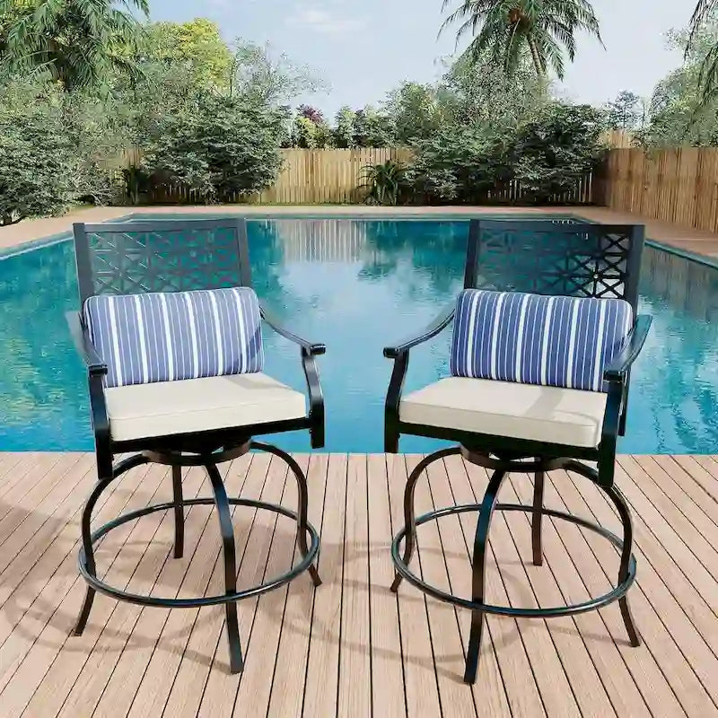 2PCS Patio Outdoor Swivel Bar Stools for Backyard Garden