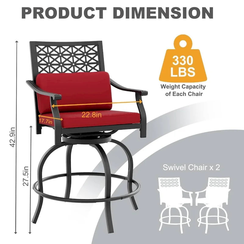 Lot de 2 tabourets de bar pivotants d'extérieur pour terrasse et jardin.