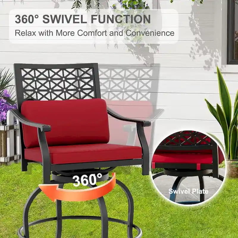 Lot de 2 tabourets de bar pivotants d'extérieur pour terrasse et jardin.