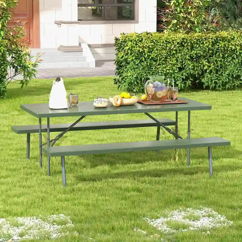 Table de pique-nique pliante Gymax avec 2 bancs, ensemble table de camping 1,8 m avec