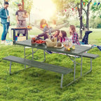 Table de pique-nique pliante Gymax avec 2 bancs, ensemble table de camping 1,8 m avec