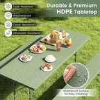 Table de pique-nique pliante Gymax avec 2 bancs, ensemble table de camping 1,8 m avec