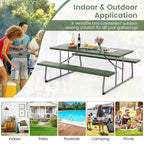 Table de pique-nique pliante Gymax avec 2 bancs, ensemble table de camping 1,8 m avec