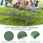Table de pique-nique pliante Gymax avec 2 bancs, ensemble table de camping 1,8 m avec