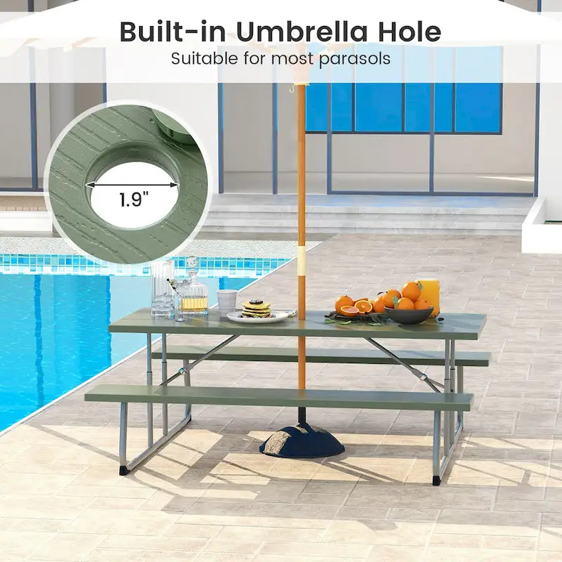 Table de pique-nique pliante Gymax avec 2 bancs, ensemble table de camping 1,8 m avec