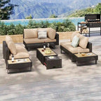 Ensemble de canapé d'angle d'extérieur en rotin 6 pièces avec siège réglable et table avec seau à glace