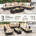 Ensemble de canapé d'angle d'extérieur en rotin 6 pièces avec siège réglable et table avec seau à glace