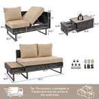 Ensemble de canapé d'angle d'extérieur en rotin 6 pièces avec siège réglable et table avec seau à glace