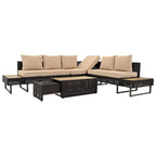 Ensemble de canapé d'angle d'extérieur en rotin 6 pièces avec siège réglable et table avec seau à glace