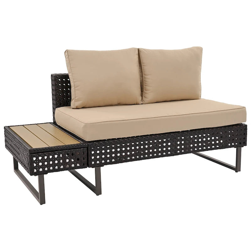 Ensemble de canapé d'angle d'extérieur en rotin 6 pièces avec siège réglable et table avec seau à glace