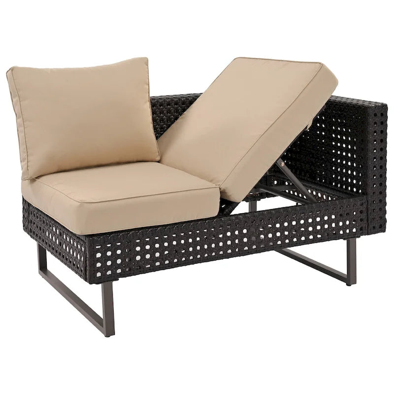 Ensemble de canapé d'angle d'extérieur en rotin 6 pièces avec siège réglable et table avec seau à glace