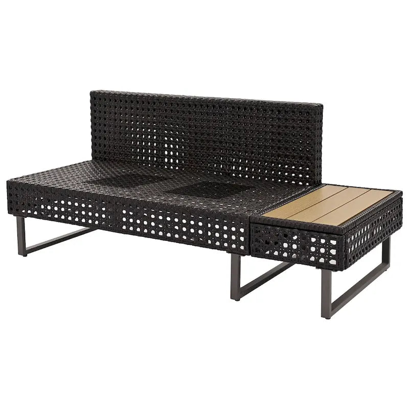 Ensemble de canapé d'angle d'extérieur en rotin 6 pièces avec siège réglable et table avec seau à glace