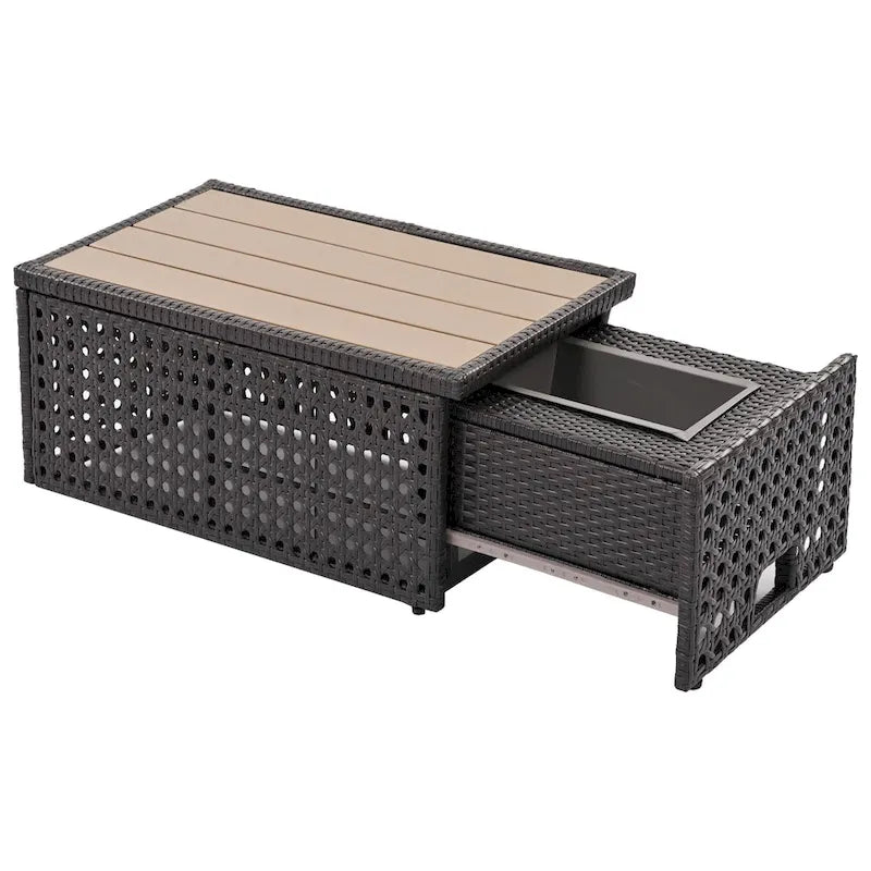Ensemble de canapé d'angle d'extérieur en rotin 6 pièces avec siège réglable et table avec seau à glace