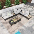 Ensemble de canapé d'angle d'extérieur en rotin 6 pièces avec siège réglable et table avec seau à glace