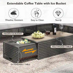 Ensemble de canapé d'angle d'extérieur en rotin 6 pièces avec siège réglable et table avec seau à glace