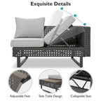 Ensemble de canapé d'angle d'extérieur en rotin 6 pièces avec siège réglable et table avec seau à glace