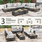Ensemble de canapé d'angle d'extérieur en rotin 6 pièces avec siège réglable et table avec seau à glace