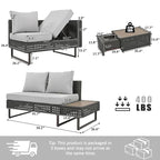 Ensemble de canapé d'angle d'extérieur en rotin 6 pièces avec siège réglable et table avec seau à glace