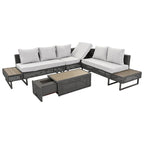 Ensemble de canapé d'angle d'extérieur en rotin 6 pièces avec siège réglable et table avec seau à glace