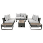 Ensemble de canapé d'angle d'extérieur en rotin 6 pièces avec siège réglable et table avec seau à glace