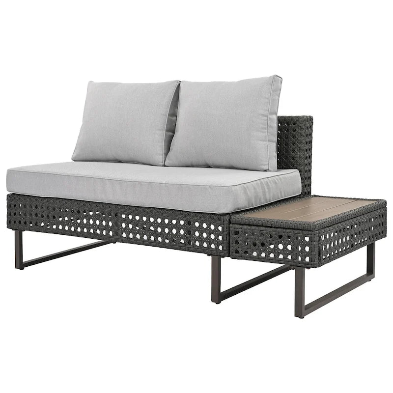 Ensemble de canapé d'angle d'extérieur en rotin 6 pièces avec siège réglable et table avec seau à glace